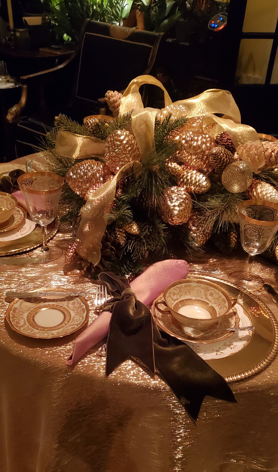 Gold pinecone centerpiece