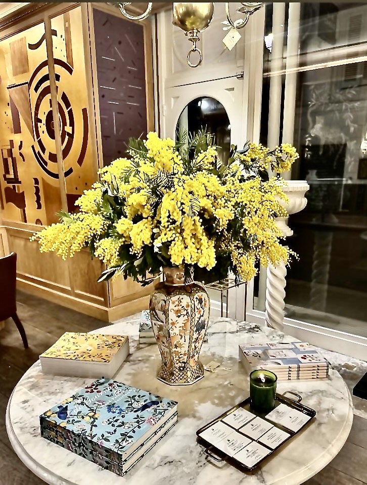 Mimosa arrangement in a Paris boutique