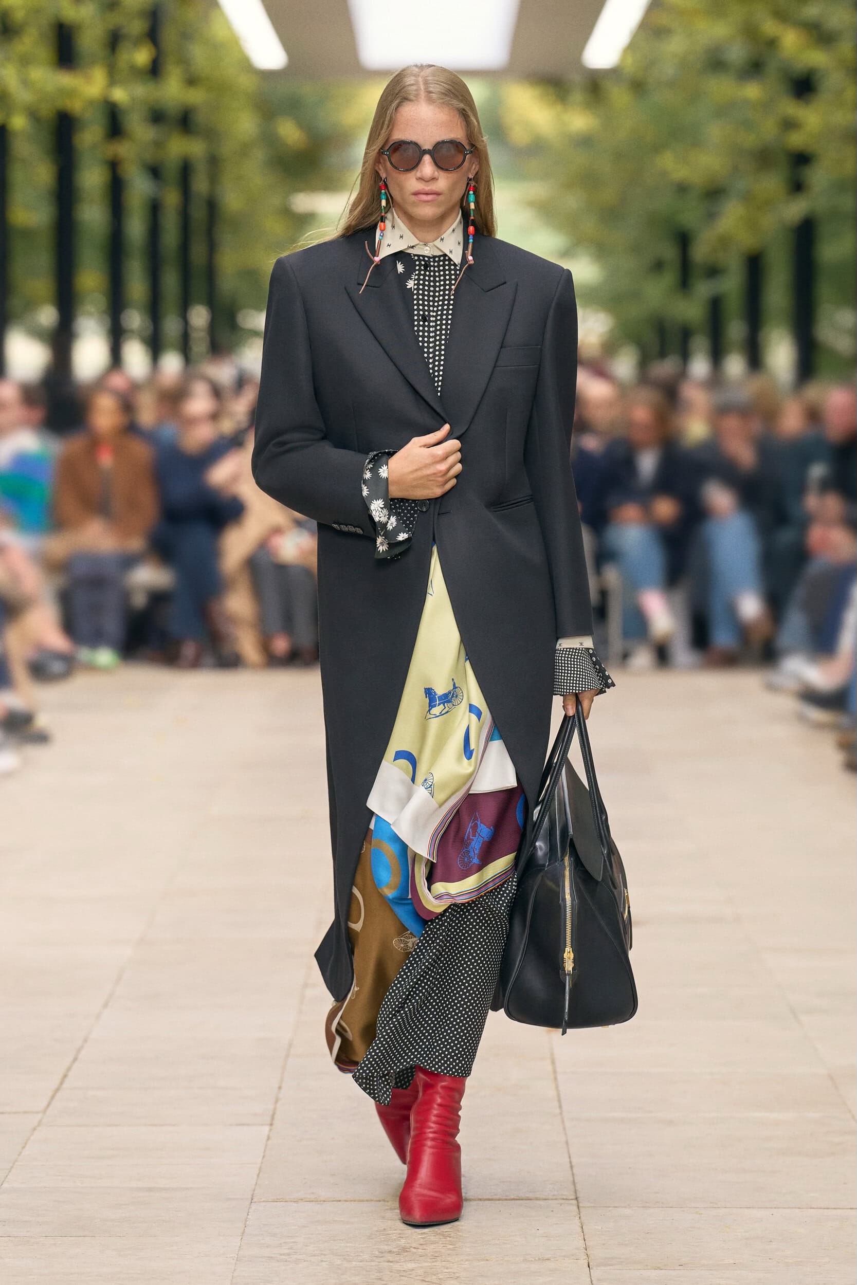 Layered runway look with scarf