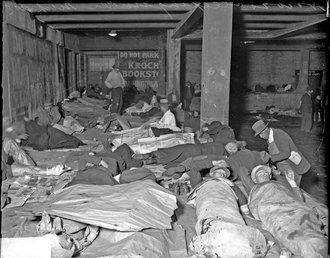 Homeless sleeping underneath Michigan Avenue, 1930