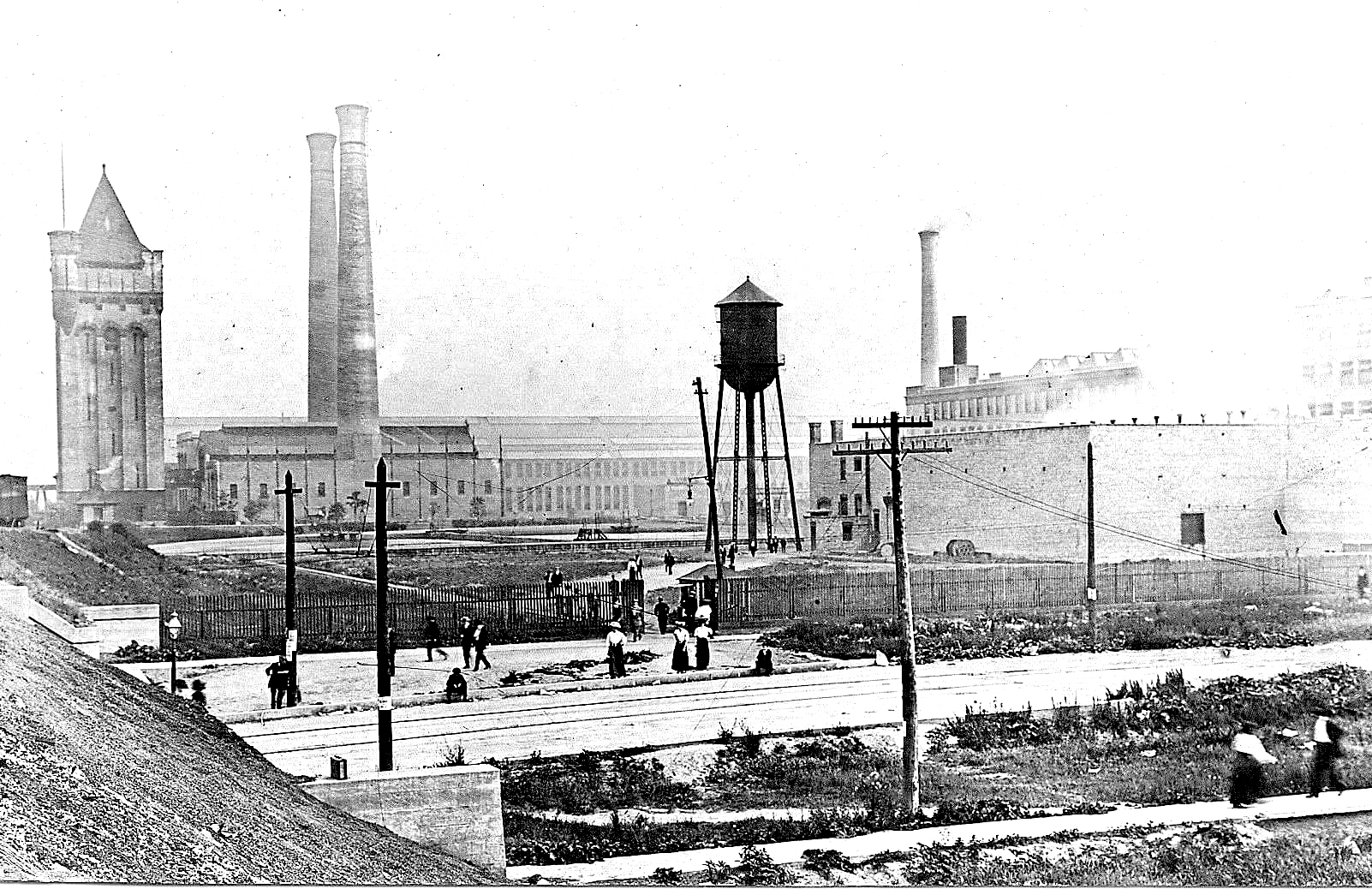 Black and white photo of the Hawthorne Works complex