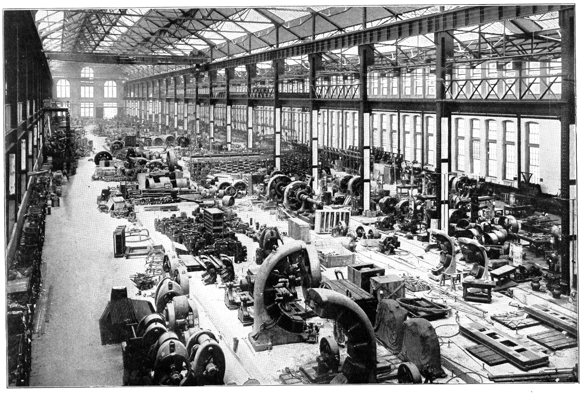 Black and white interior photo of the Hawthorne Works complex